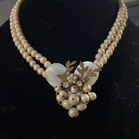 Vintage estate faux pearl with mother of pearl heart necklace - Picture 1 of 6